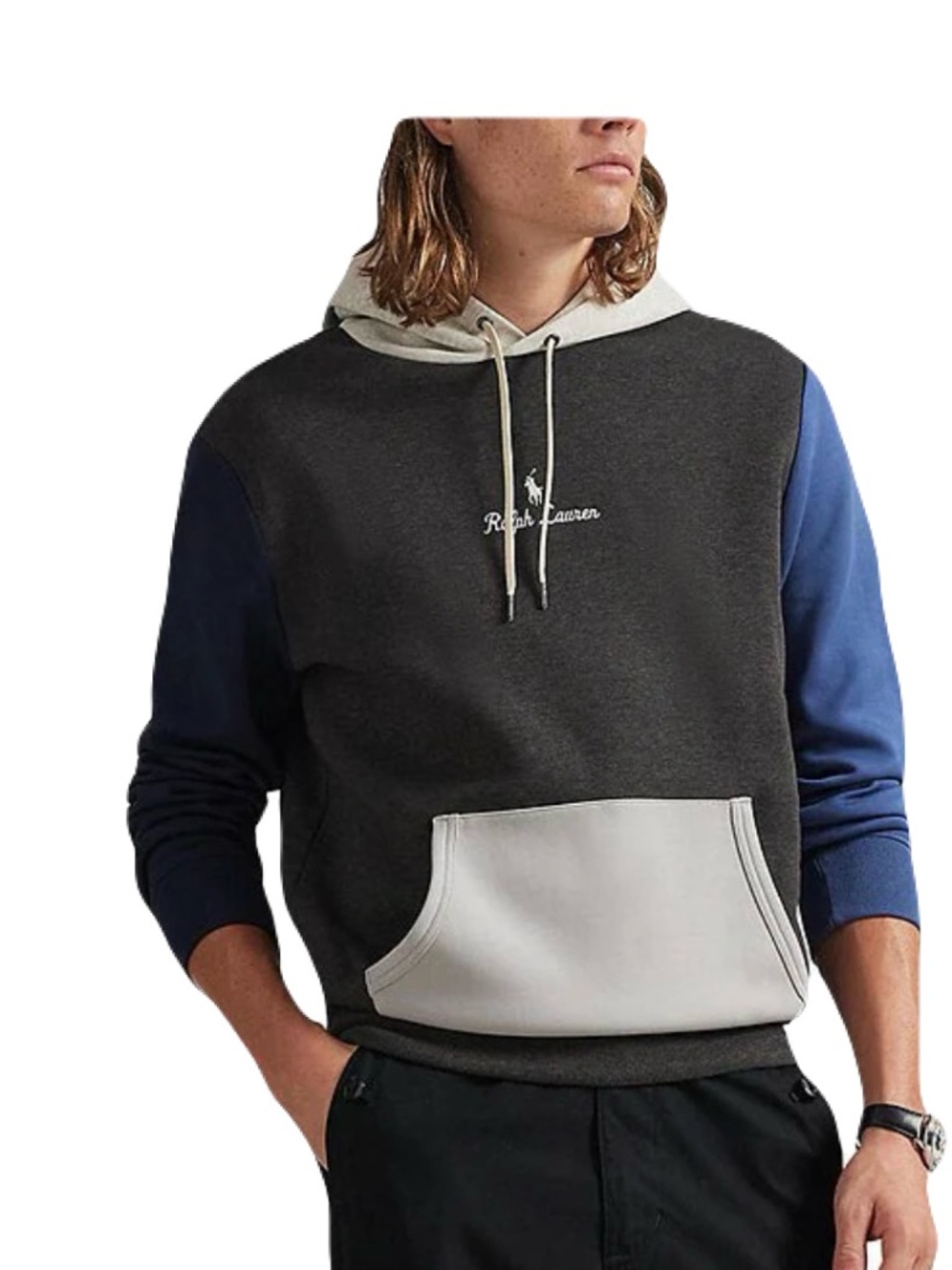 NWT MENS POLO RALPH LAUREN DOUBLE KNIT LOGO HOODIE SWEATSHIRT LARGE GRAY